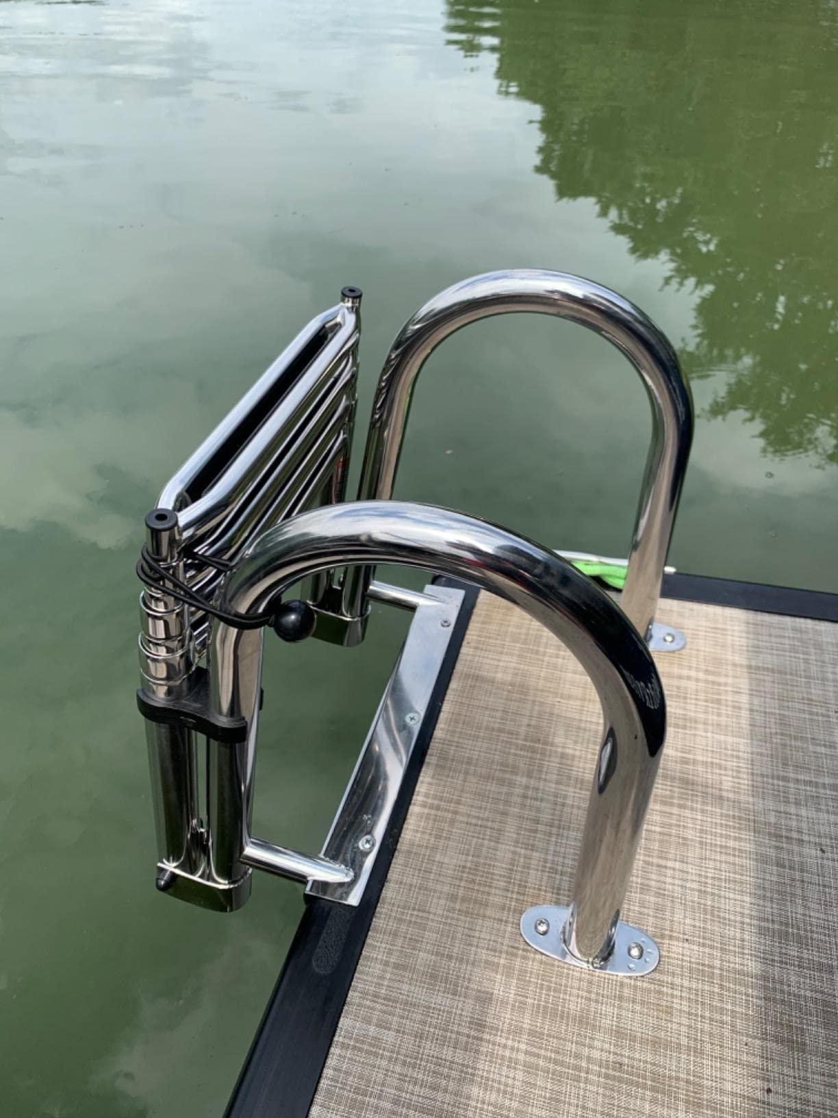 Scaletta da Pontile A 4 Gradini per Piattaforma Piscina, Scaletta D'imbarco per Pontone/Barca da Pesca/Bass Boat, con Corrimano