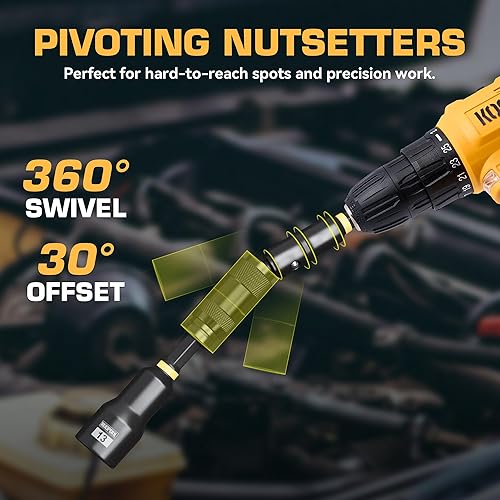 Miniatura 5 de Juego de destornilladores de tuercas de impacto magnéticos, juego de brocas métricas y SAE con adaptadores de enchufe, soporte de brocas,