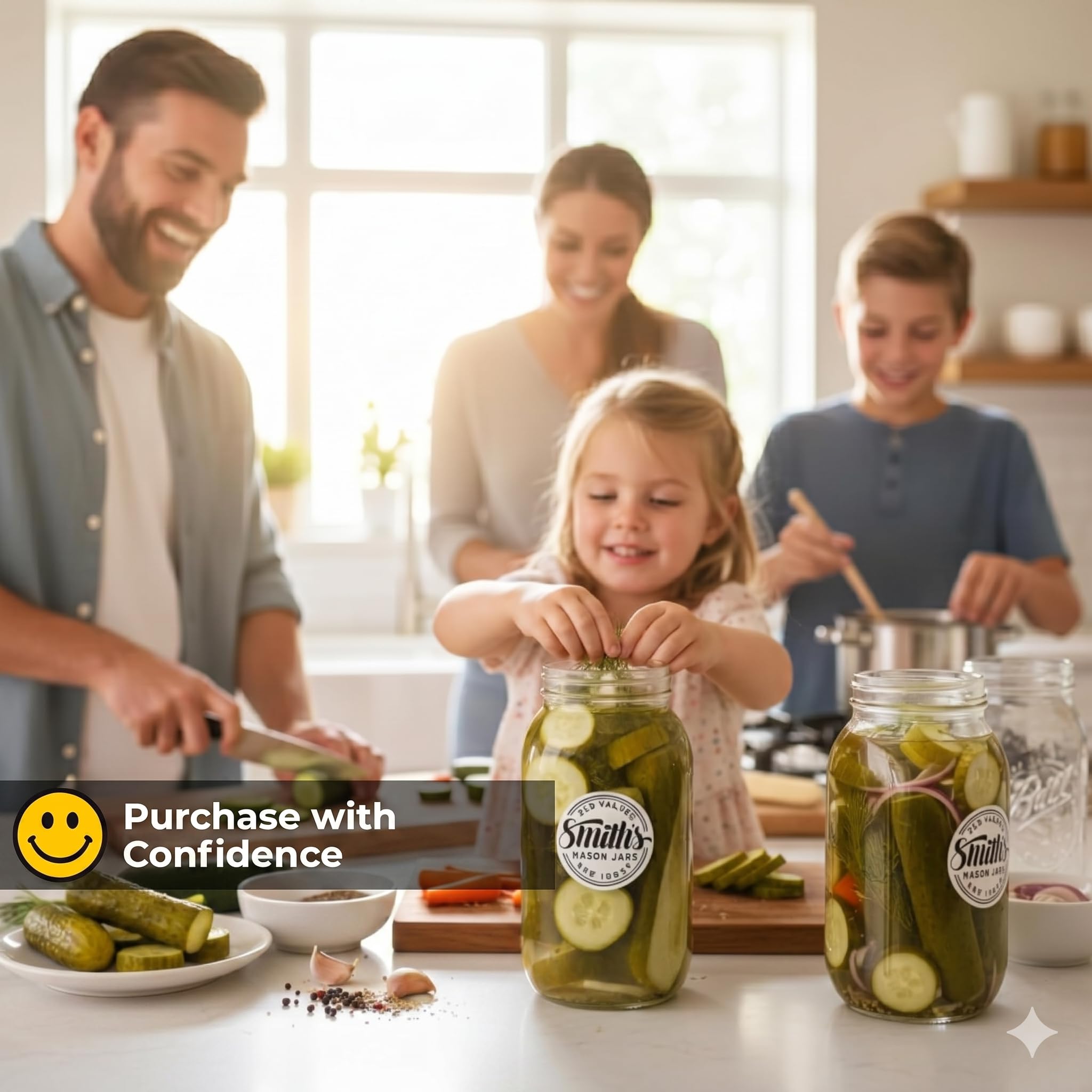 Smiths Mason Jars 2-pak fermentacyjnych słoików z przezroczystego szkła o pojemności 1 litra z pokrywkami, obciążnikami i dodatkowymi pokrywkami - idealne do przechowywania owsa, kimchi, pikli