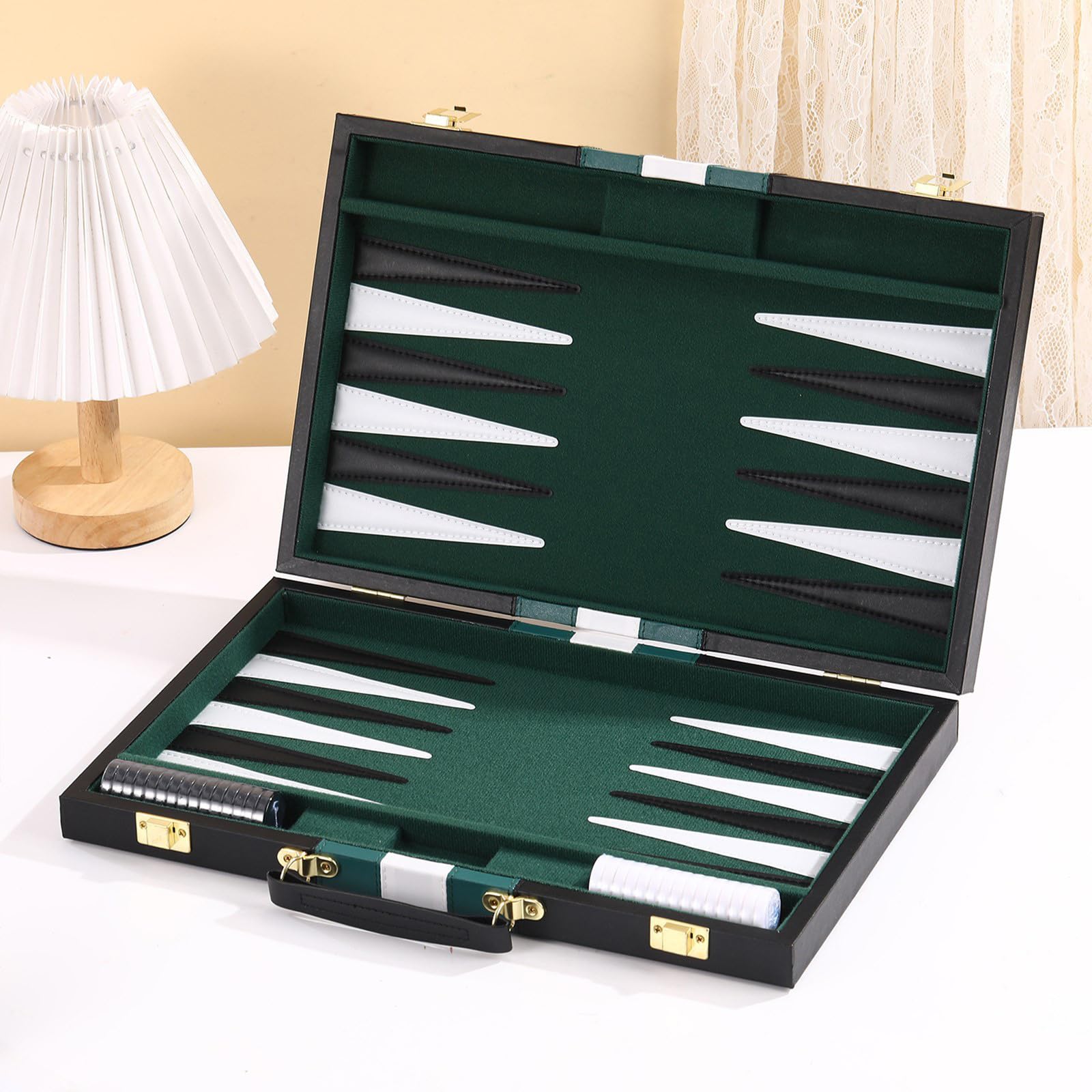 FOLODA Rolls Up - Tabla de backgammon plegable, color verde