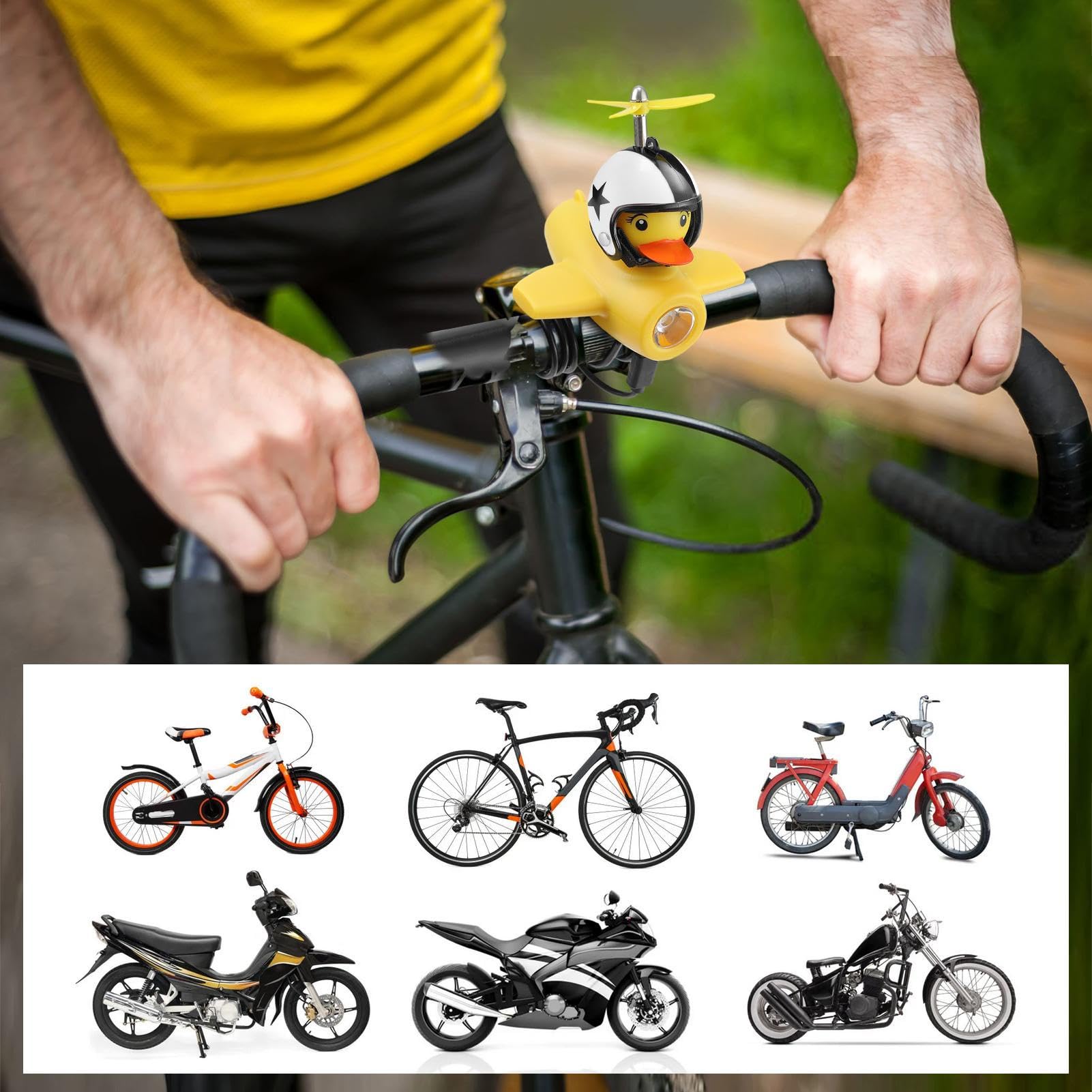 ACEDOAMARE – Campanello Per Bici A Forma Di Anatra Con Luce LED Ed Elica – In Gomma, Con Casco E Occhiali – Suono 45 DB - 6