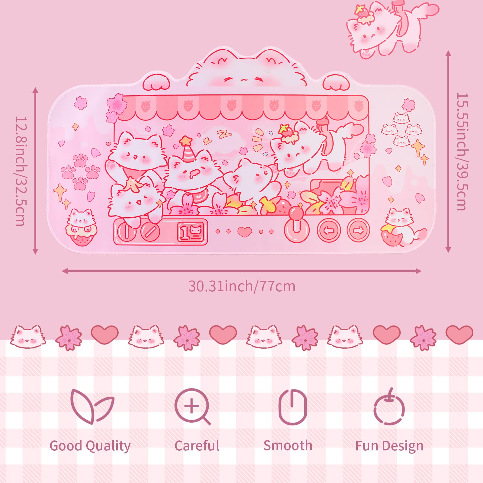 PERFECTSIGHT Cute Cat Desk Pad Kawaii Kitty Claw Machine Desk Mat, Pink Switch Large Gaming Mouse Pad, Funny Deskmat Mousepad, Anime Laptop Keyboard Pad Office Home Decor for Women Girls, Coral