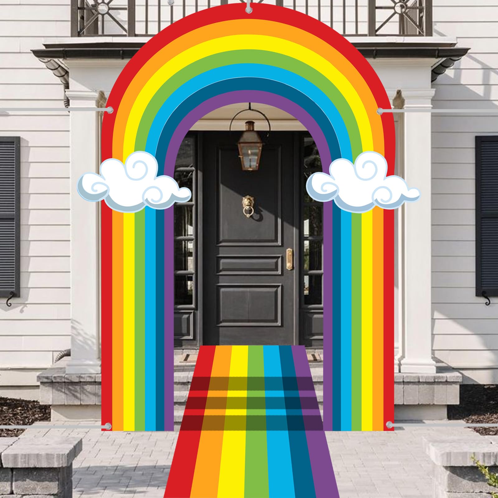 Rainbow Door Cover Banner Cloud Mass Colorful Striped Door Entryway Aisle Runners Decorations for Rainbow Theme Birthday Party Photography Background