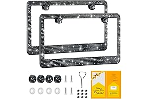 2 Pack Premium Stainless Steel Rhinestone License Plate Holder