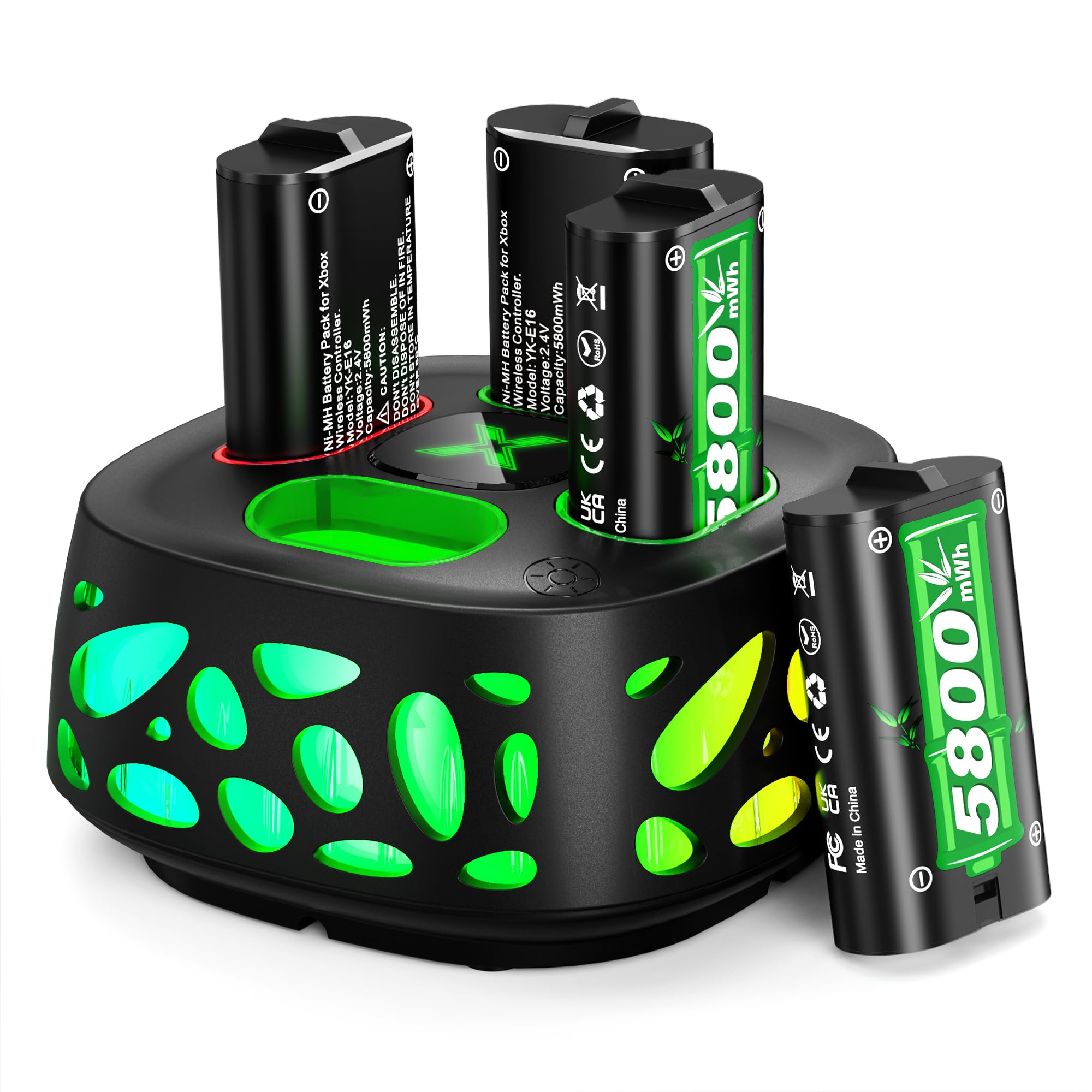 4 x 5800mWh Battery for Xbox One/Xbox Series S/X, 2.5H Fast Charging Station 10 Colors RGB Mode 25H Playing Time Rechargeable Battery for Xbox Series S/X/Xbox One/S/X/Elite Controller - 2