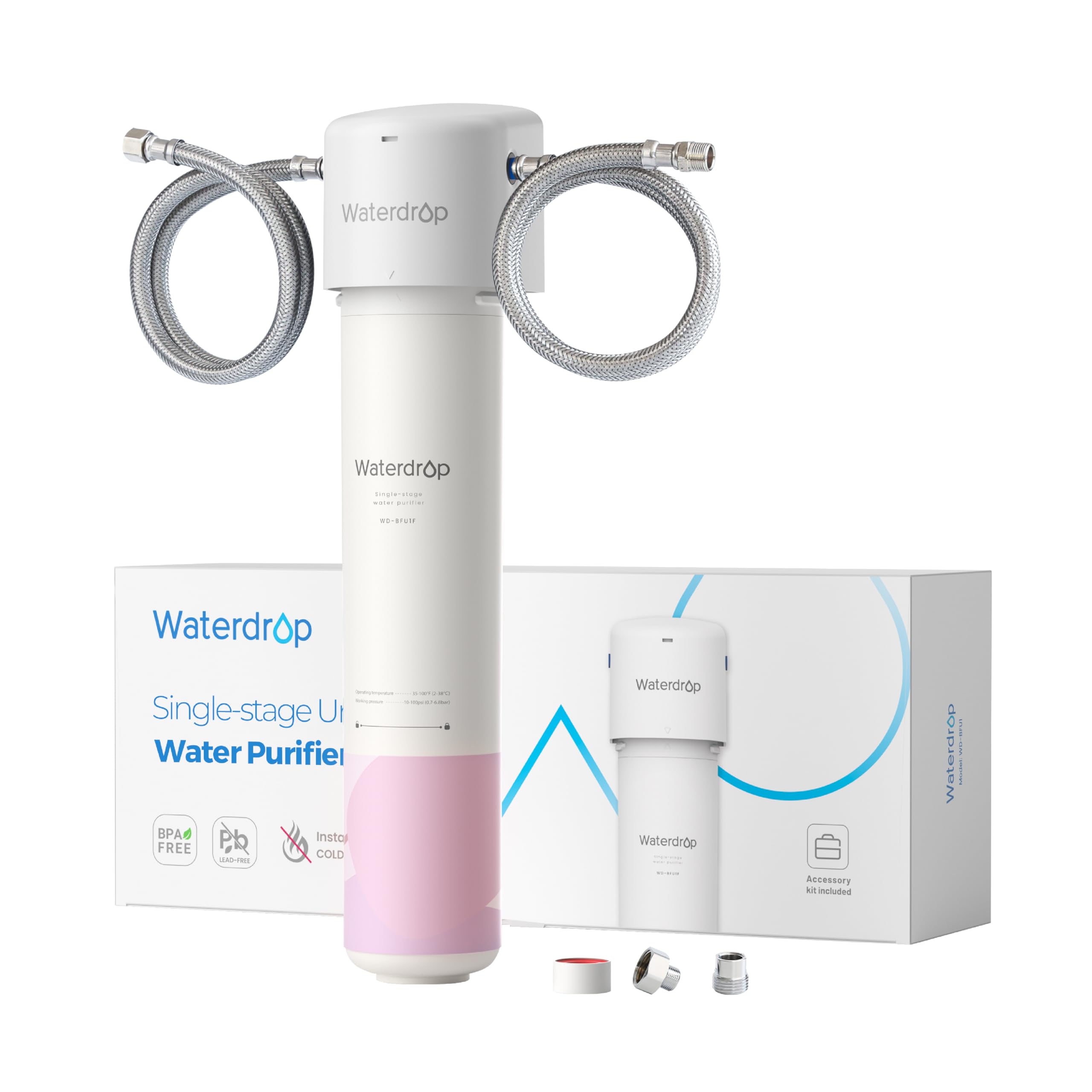 Waterdrop Filtro Acqua Sistema per la Cura del Viso, Acqua Dolce, TDS Inferiore, Arricchito di Stronzio, Riduce il 99,9% di Baçtăria nel Rubinetto del Lavandino del Bagno, WD-BFU1