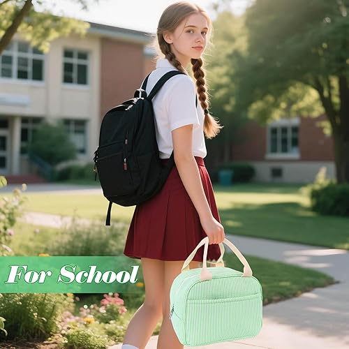 Miniatura 2 de Bolsa de almuerzo para mujeres, lonchera térmica para viajes, trabajo, picnic, universidad, escuela, bolsas de almuerzo de gran capacidad, rayas