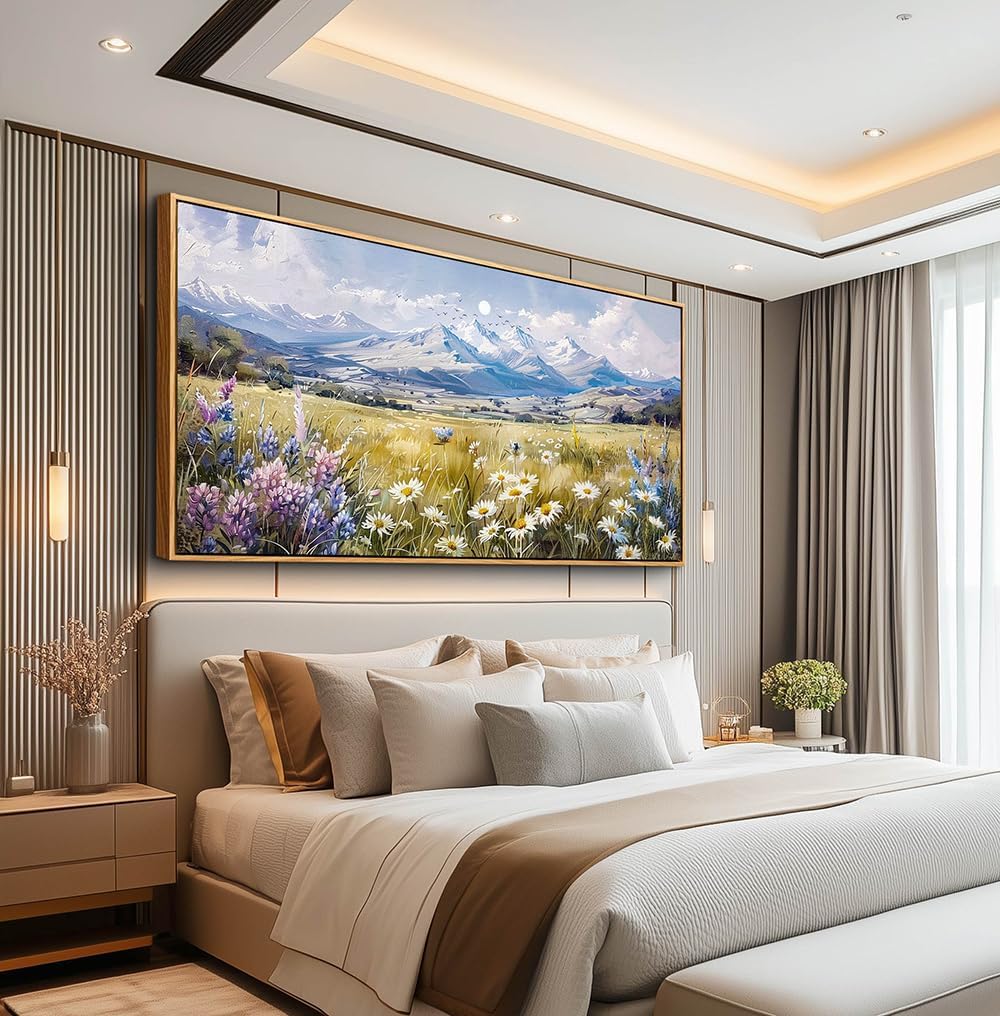 QIYILEXWART Large Wall Art For Bedroom Wall Decor For Living Room Office Decoration Range Grassland Landscape Painting Watercolour Pictures Canvas Artworks Ready To Hang Home Decor Wood Framed