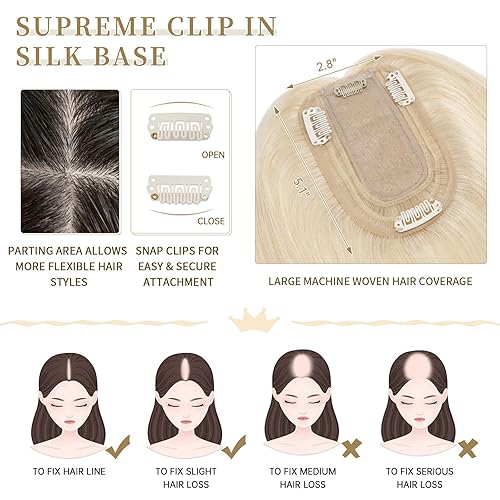 Miniatura 28 de Hairro 100% Real Human Hair Toppers for Women No Bang, Clip in Real Hairpieces, Breathable Silk Base for Covering Greyish Thinning Hair Loss on Top