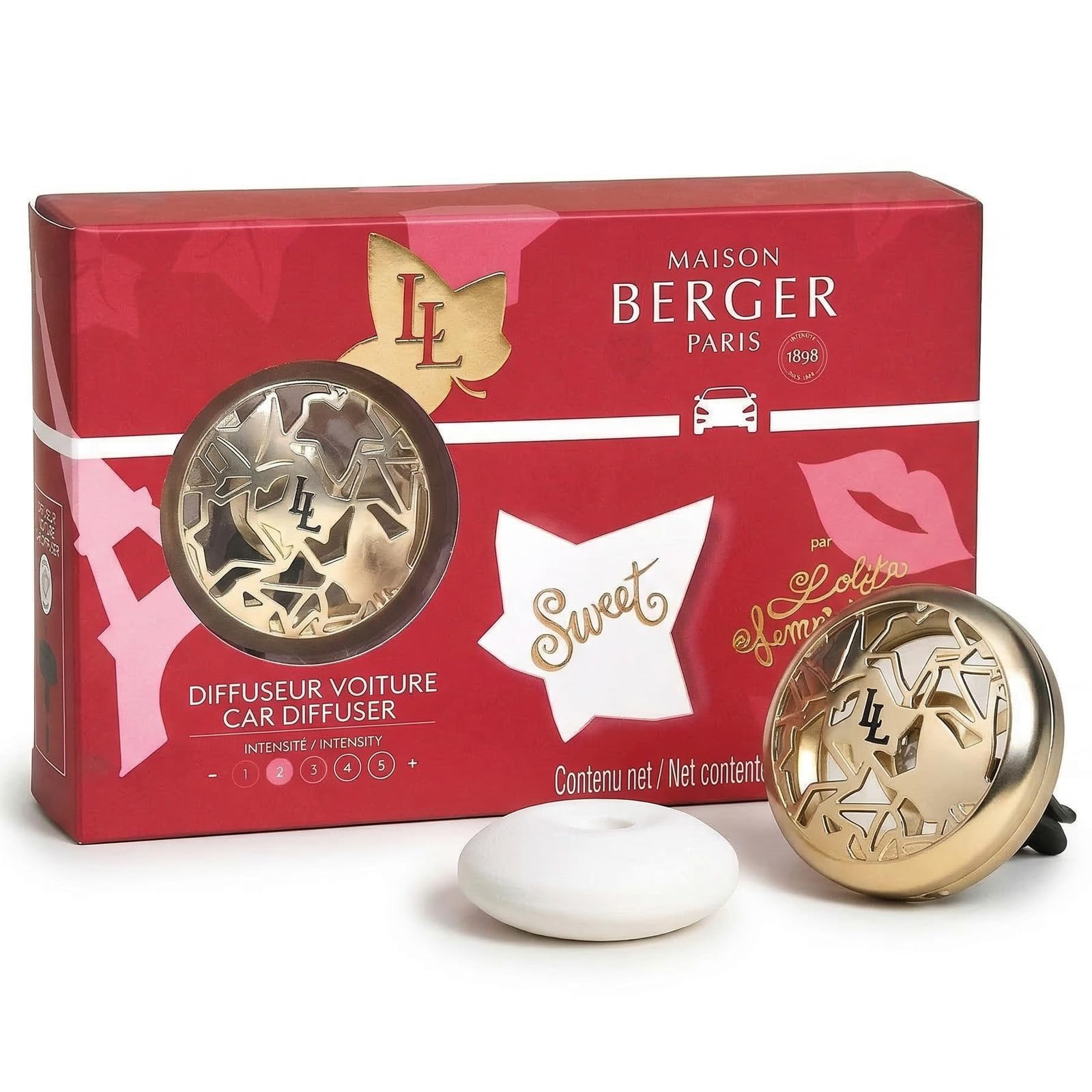 Maison Berger Auto-Diffusor-Clip Nachfüllbares Auto-Lufterfrischer-Entlüftungsclip-Diffusor-Set (Lolita Lempicka Sweet)
