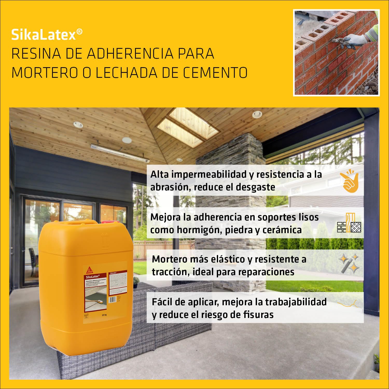SIKA - Emulsión adhesiva mortero - SikaLatex - Blanco - 25kg | Mejora adherencia e impermeabilización - Para cemento y mortero - Aditivo - Alta resistencia - Albañilería y reparación