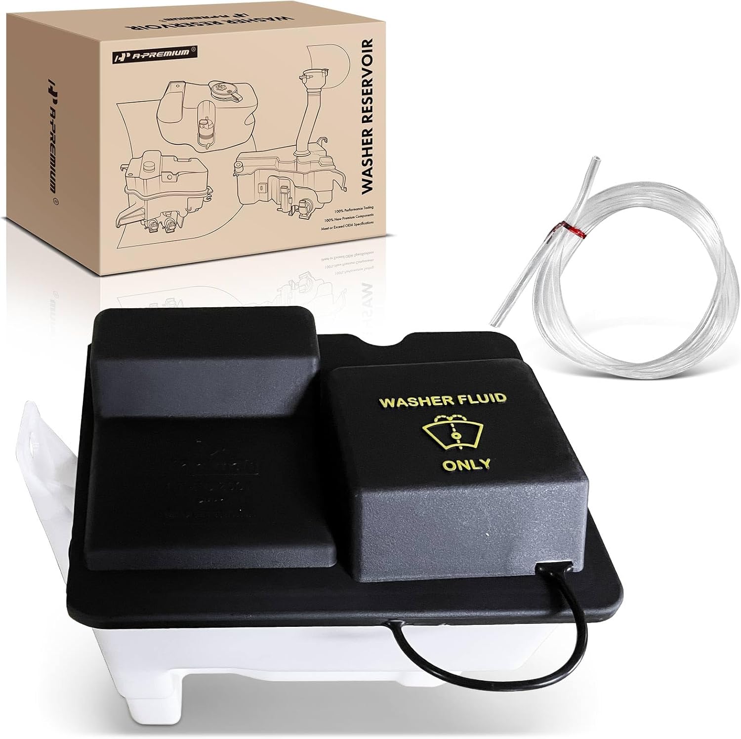 A-Premium Windshield Washer Reservoir Compatible with Select Ford & Lincoln Models - Expedition 2004-2006, Navigator 2005-2006, with (Washer Pump/Tank/Hose/Cap/2-Pin Fluid Level Sensor)