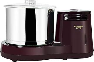 Butterfly Hippo 2 Litres Table-Top Wet Grinder | 150 Watts | Shockproof ABS Body | 4-way Grinding | Easy Clean & Maintenance | Stainless Steel Drum | 2 Years Manufacturer's Warranty | Cherry Red