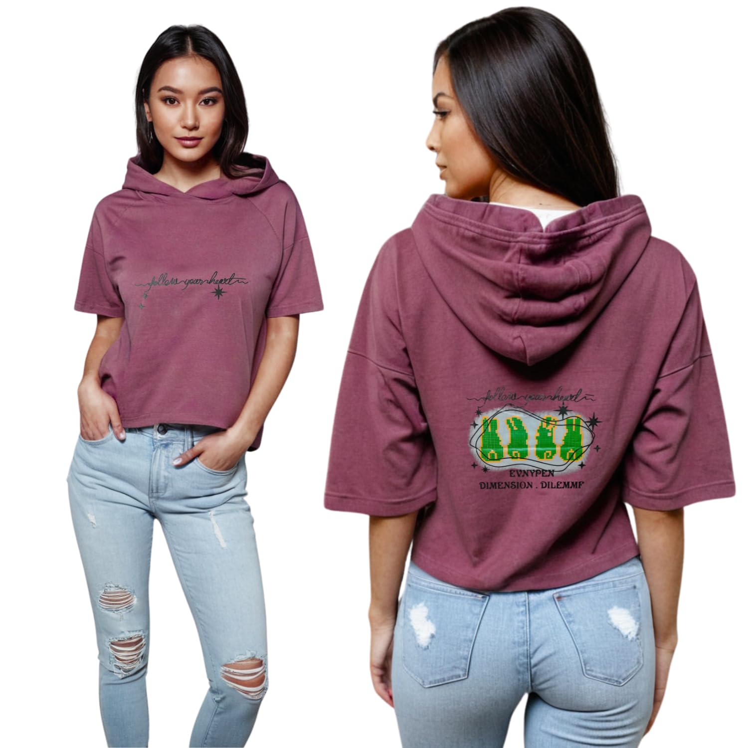 Women's Oversized Graphic Printed Hoodie T-Shirt | Half Sleeve Cotton Blend Short Length Casual Top-image-43