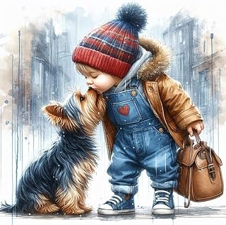MBNTJHT Animal Dog Diamond Painting Kits for Adults,Kiss Dog Full Round Drill Diamond Art Kits for Beginners,DIY Boy Gem Art Painting and Crafts for Home Wall Decor 14x14 Inch.