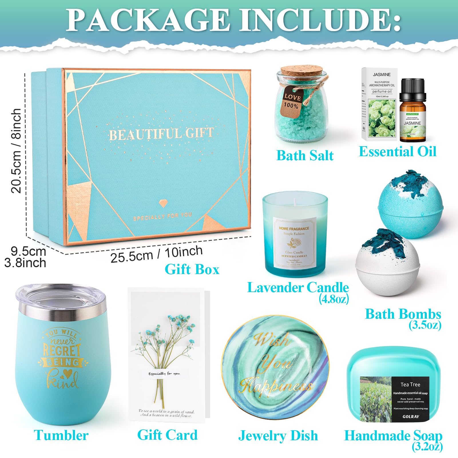 Golray Birthday Gifts for Women, Relaxing Spa Basket Set Self Care Gift for Her, Unique Stocking Stuffers Valentine Baskets for Woman Who Have Everything