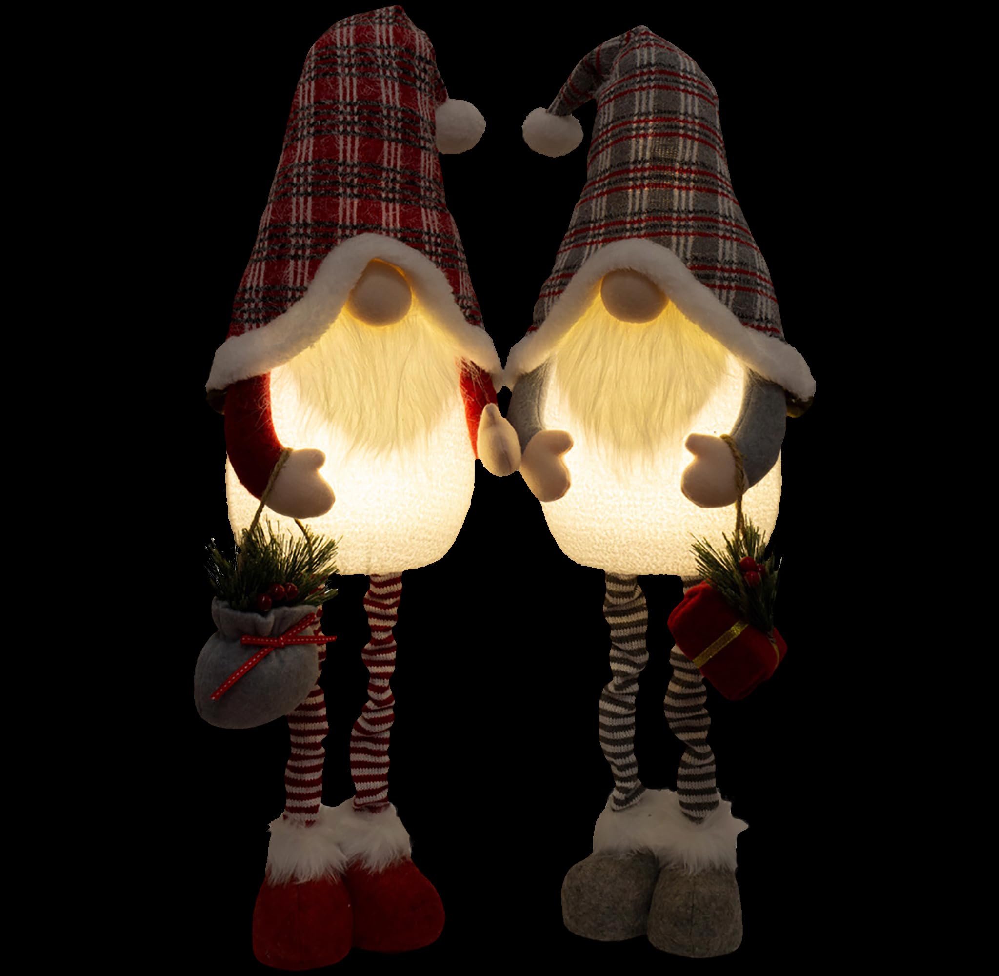 Brandsseller Weihnachtswichtel 55 cm mit LED – Skandinavische Figuren, detailreiche GNOME als dekorative Winterdeko für Tisch, Fenster & Wohnzimmer, Paar