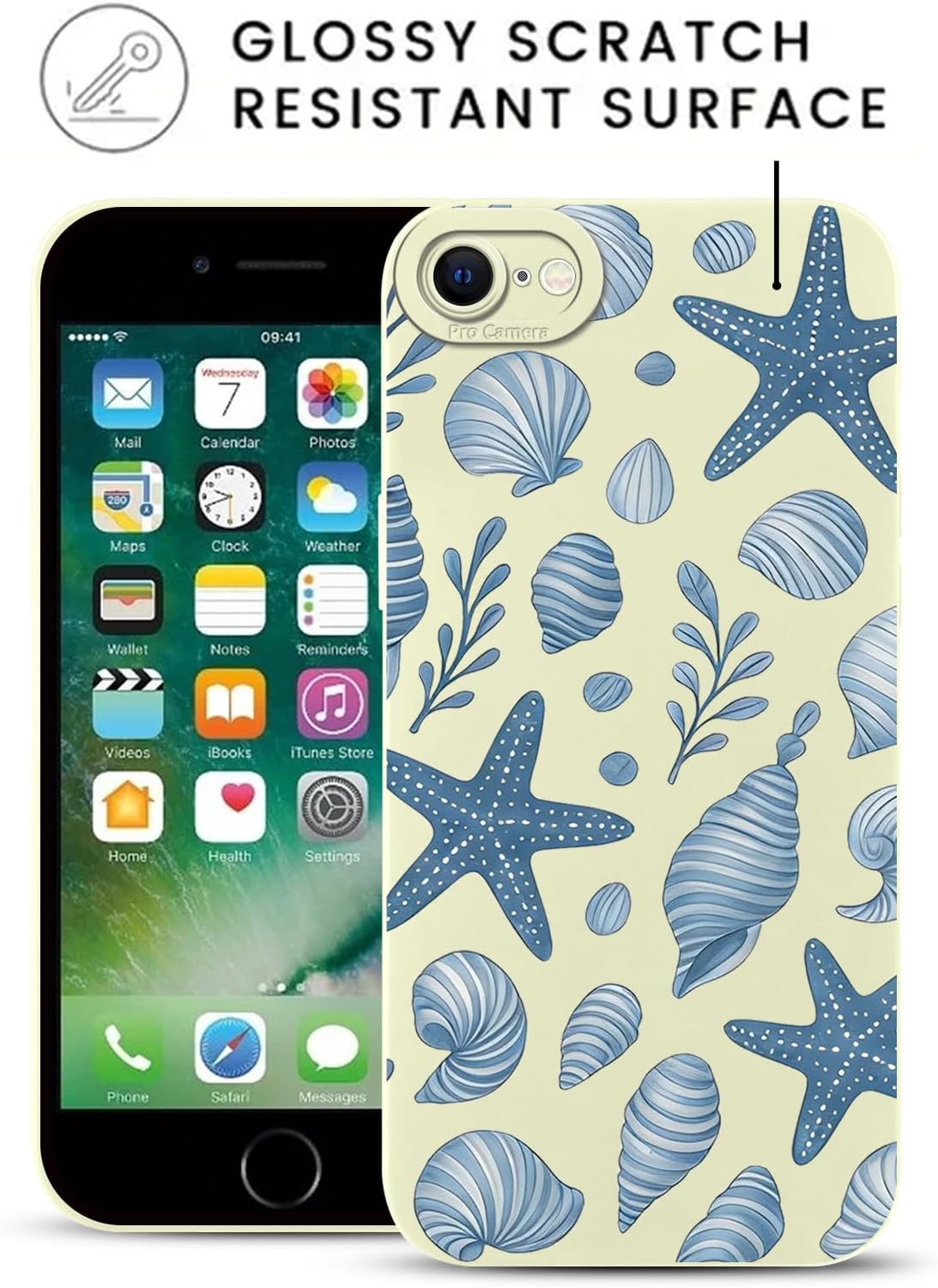 2 Pack Summer Beach Shell Phone Case for iPhone SE 2022/SE 2020/8/7 Case Cute Pattern Shockproof Soft Protective for Women Men Phone Cover Funda for iPhone SE 2022/2020 4.7 Inch image 4