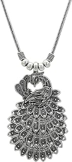 Sasitrends Oxidized German Silver Peacock Pendant Chain Necklace for Women and Girls Price In India
