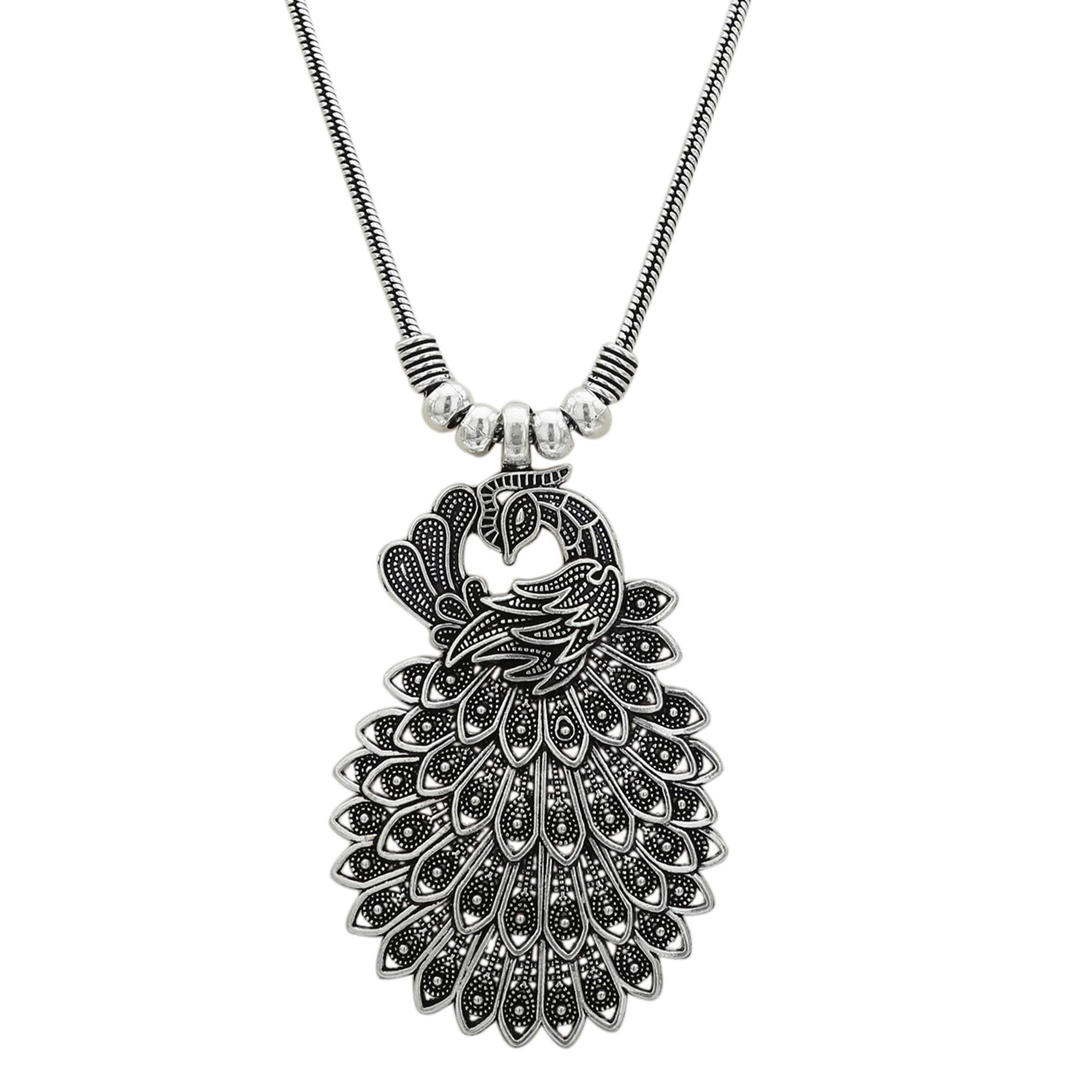 SasitrendsOxidized German Silver Peacock Pendant Chain Necklace for Women and Girls