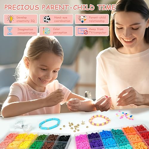 Miniatura 3 de Kit de 7000 cuentas de arcilla para hacer pulseras, 2 cajas de 48 colores, kit de pulsera de la amistad, cuentas heishi de arcilla polimérica con