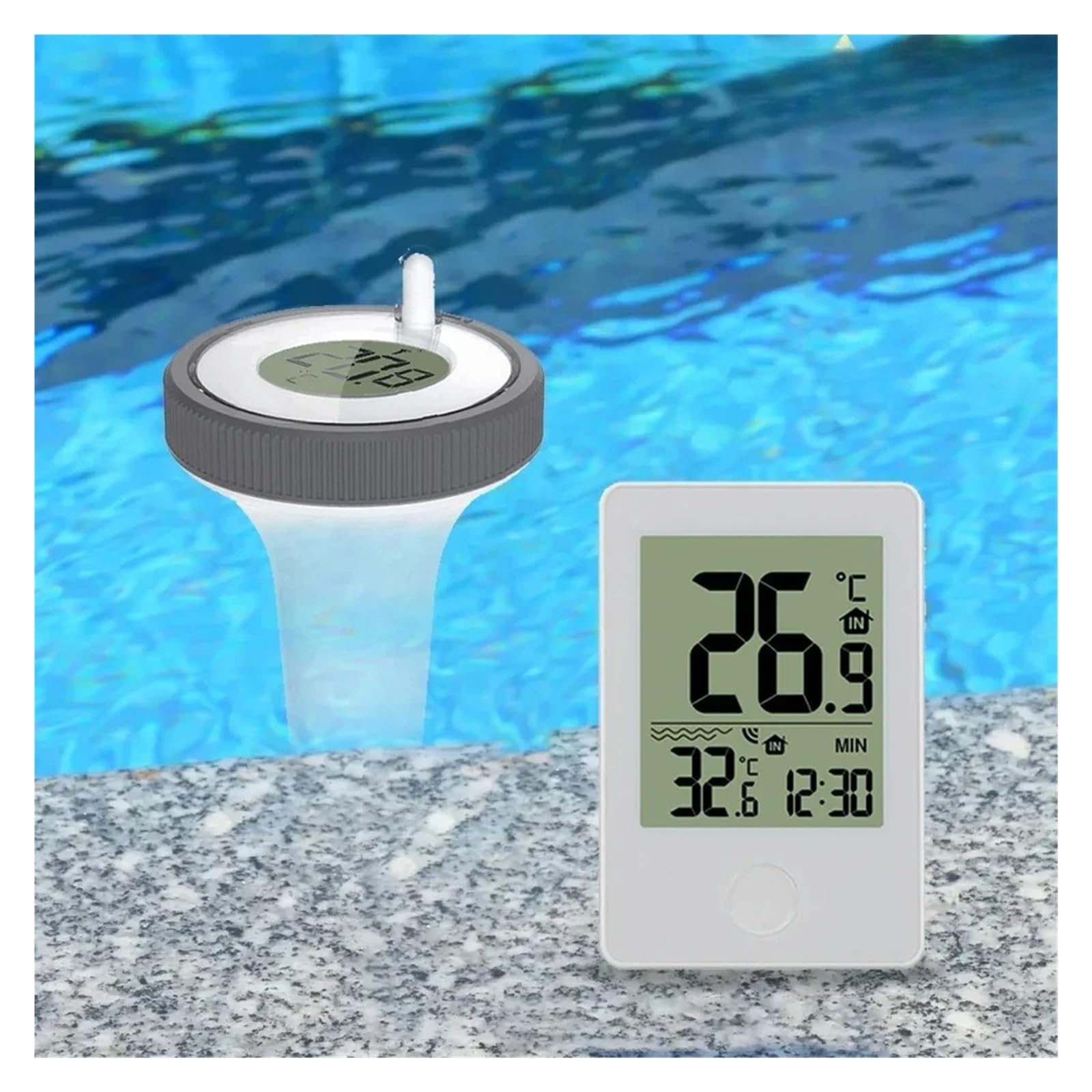 Wassertemperatur Thermometer Schwimmendes Digitales Poolthermometer, Kabelloses Outdoor-Poolthermometer, Schwimmbad, Badewasser, Spas, Aquarien, Fernbedienung, Zeituhr