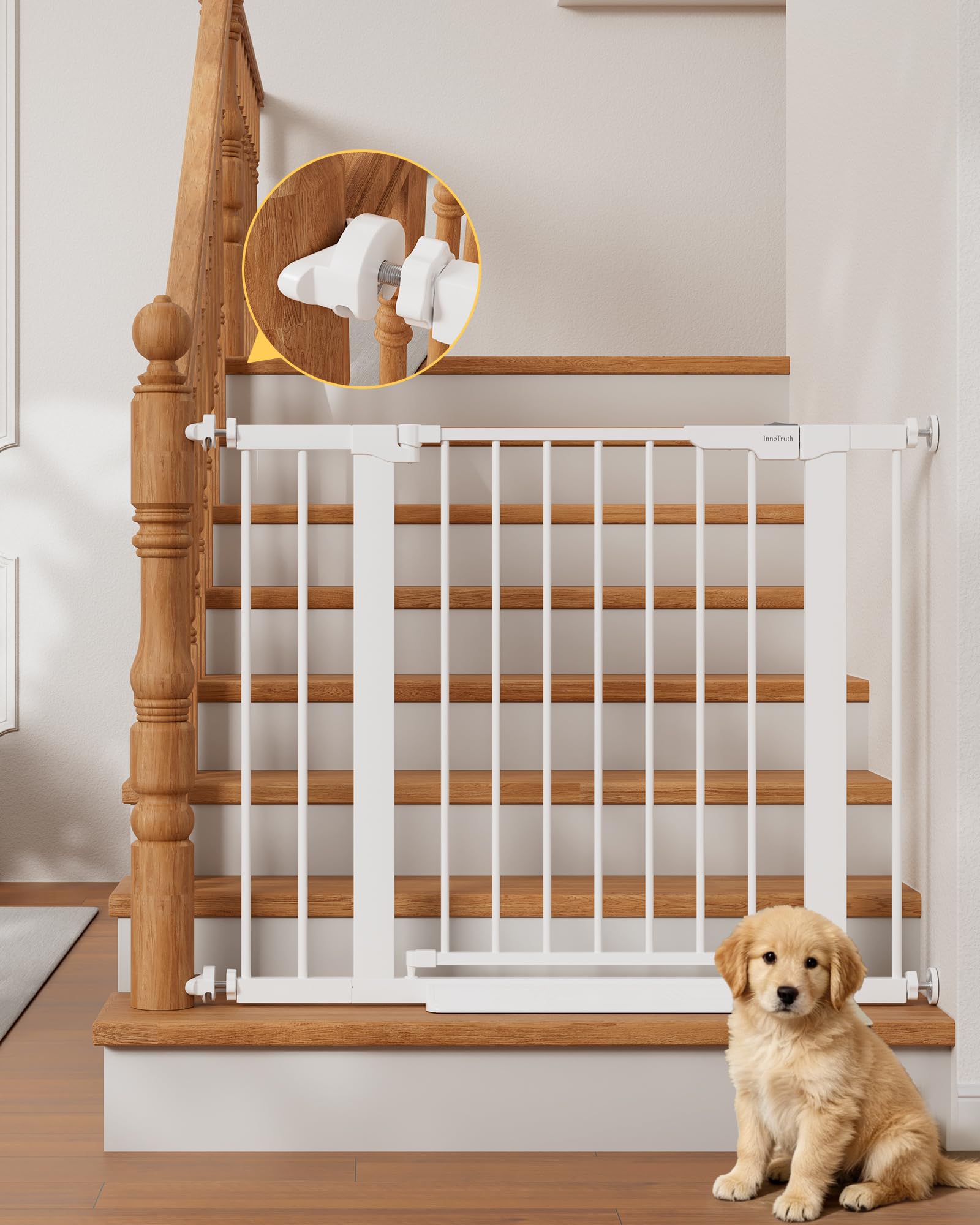 InnoTruth 27-36.6 in Wide Baby Gate for Stairs and Doorways, White