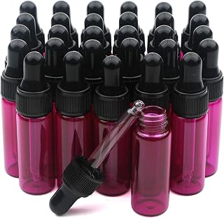 30 botellas de aceite esencial de cabeza de plástico negro de 5 ml con gotero de cristal rosa con goteros de cristal cónicos y anillo de plástico negro, aceite esencial, tratamiento.