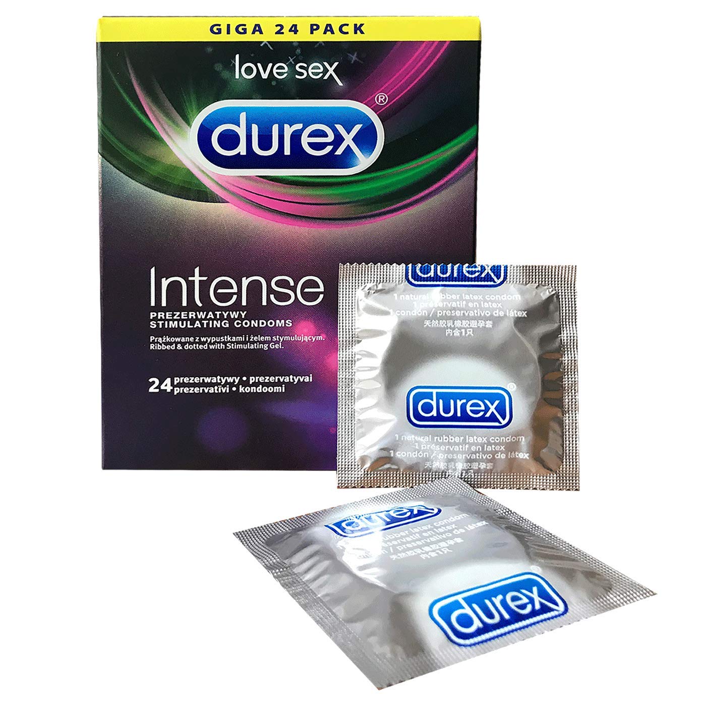 Durex Intense Kondome  Gerippte und genoppte Kondome mit Stimulationsgel  fr eine intensive Befriedigung der Frau (24) : Amazon.de: Drogerie &  Krperpflege