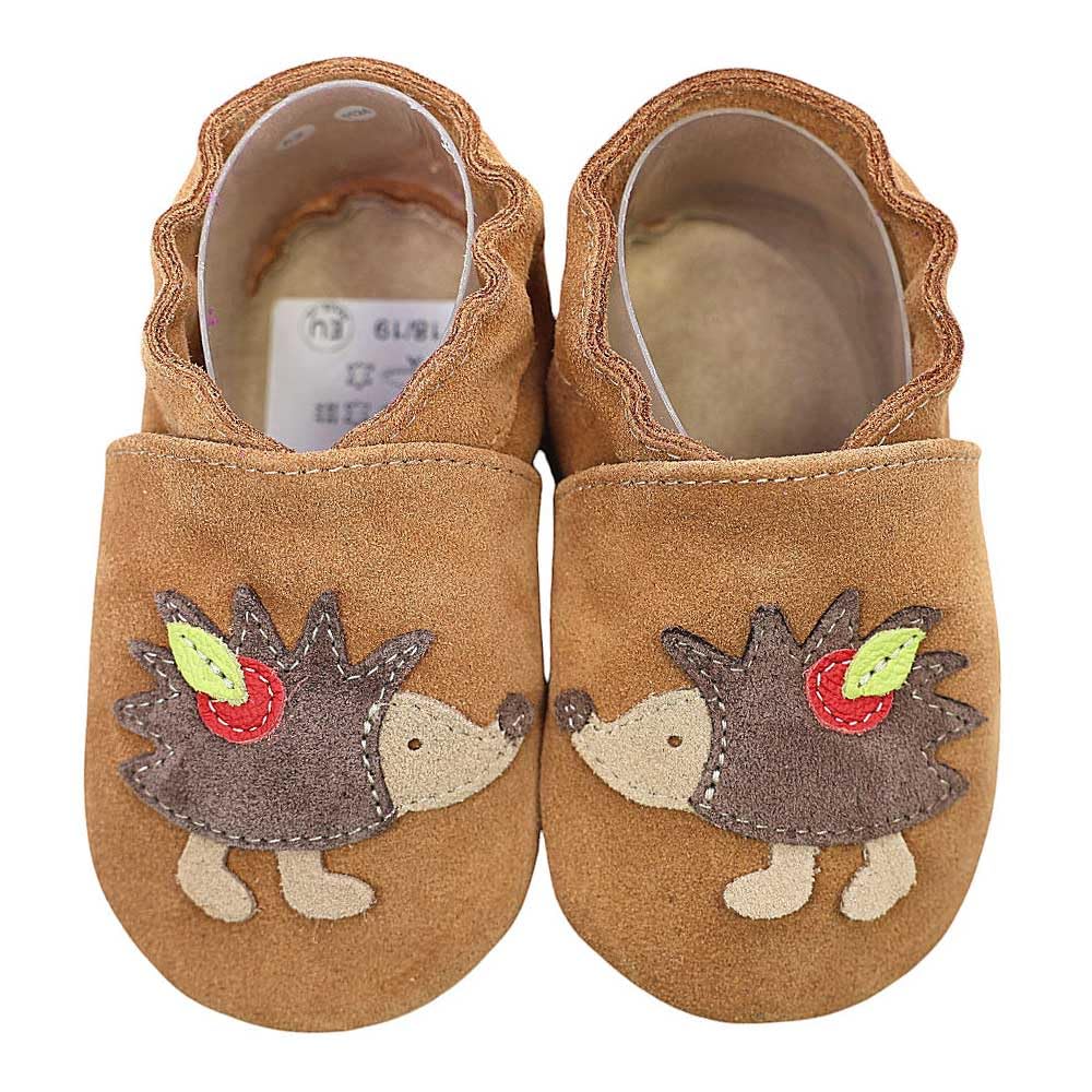 HOBEA-Germany Krabbelschuhe für Jungs und Mädchen in verschiedenen Designs, Modell Schuhe:Igel braun, Schuhgröße:24/25