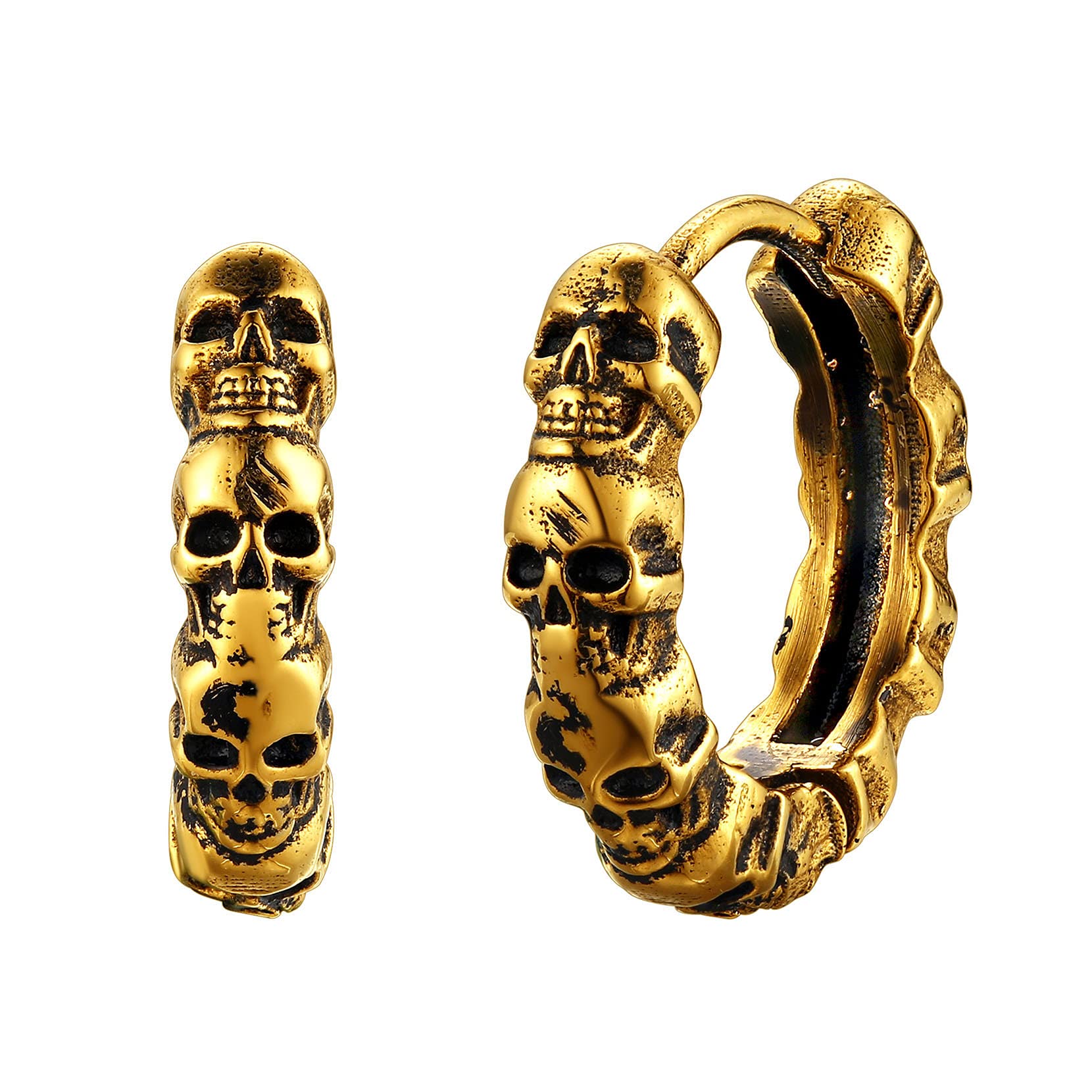 Richsteel Pendientes Aros Dragón, Aretes Calaveras Estilo Gótico Rap Hip Hop Rock, Incluye Caja de Regalo