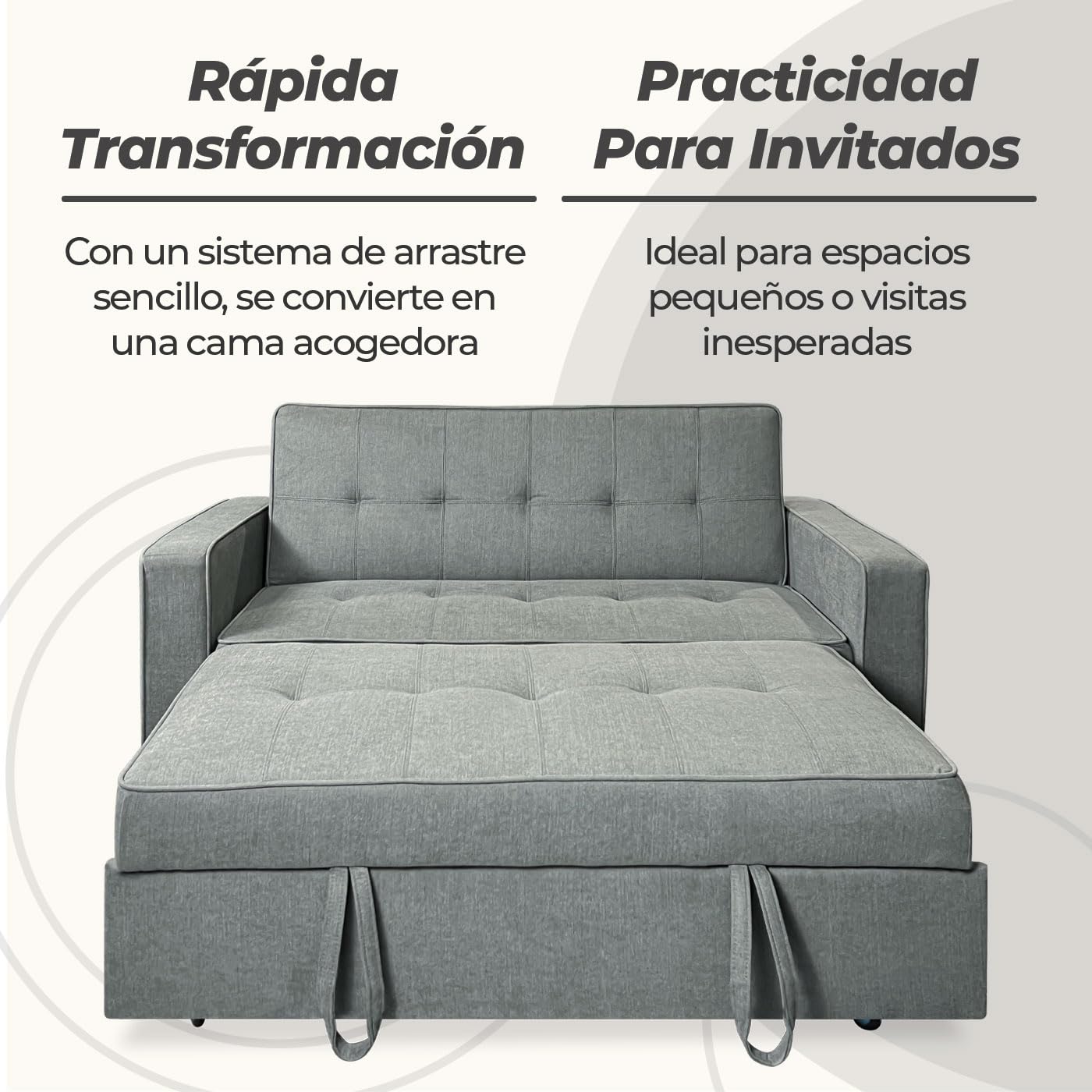 Somnia Descanso - Sofá Cama de 2 Plazas Modelo Volga, Diseño Moderno y Elegante | Práctico y Funcional, con Reposabrazos, Gris