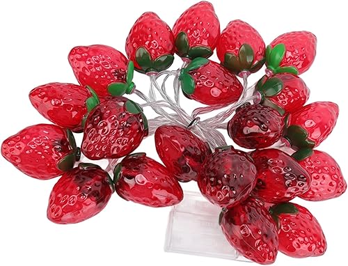 Miniatura 3 de Guirnalda de luces de fresa de 9.8 pies, 20 LED, alimentada por batería, lámpara de iluminación para interiores y exteriores, para boda, hogar,