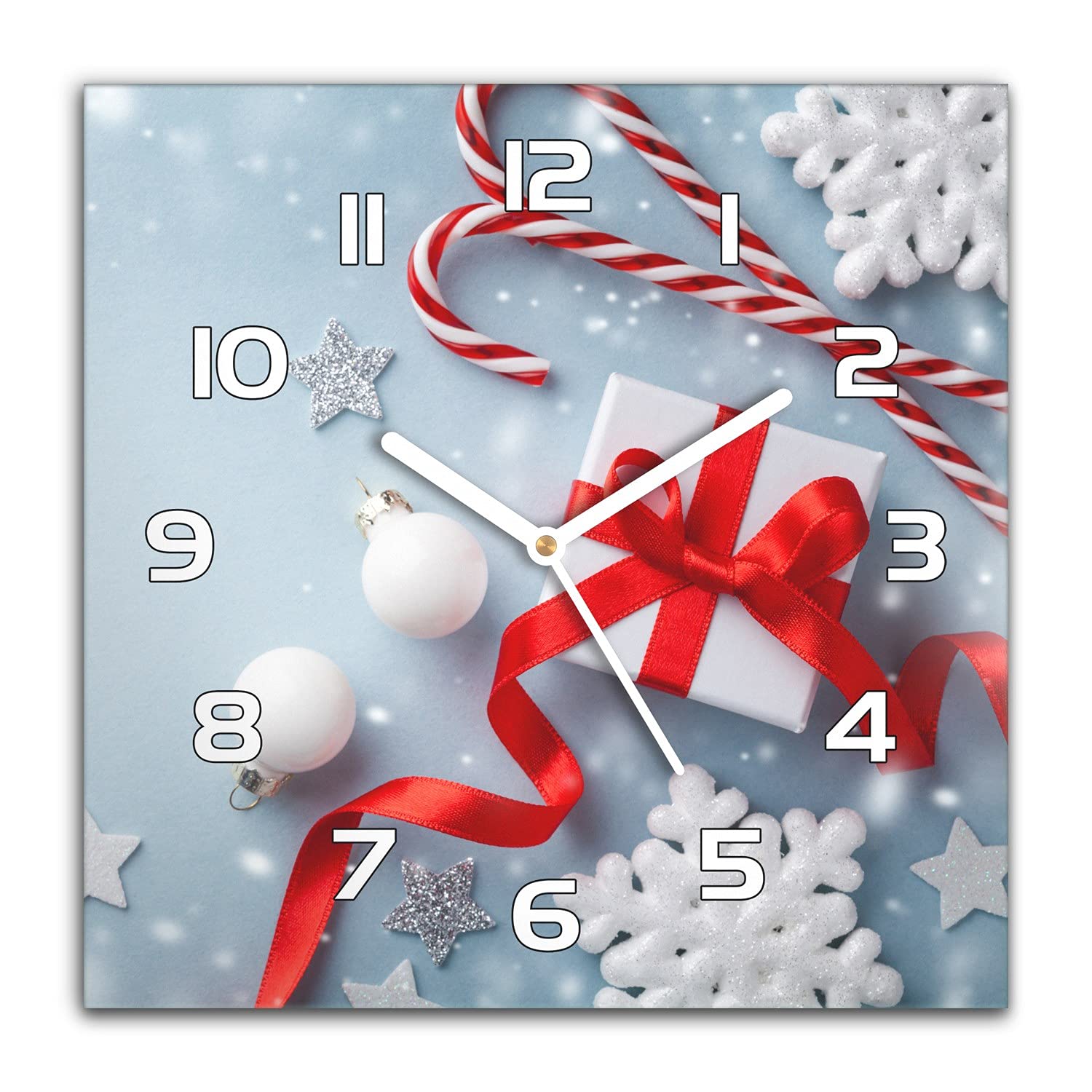 Cadeaux de Noël Snowflakes Horloge Murale en Verre Silencieuse