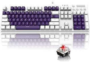 Mechanical Gaming Keyboard Hot Swappable with Multi Monochromatic Backlight 104 Key Anti-ghosting Ergonomic Metal Plate Multimedia Key USB Wired for PC Mac Gamer Office Typist(White Purple/Red Switch)