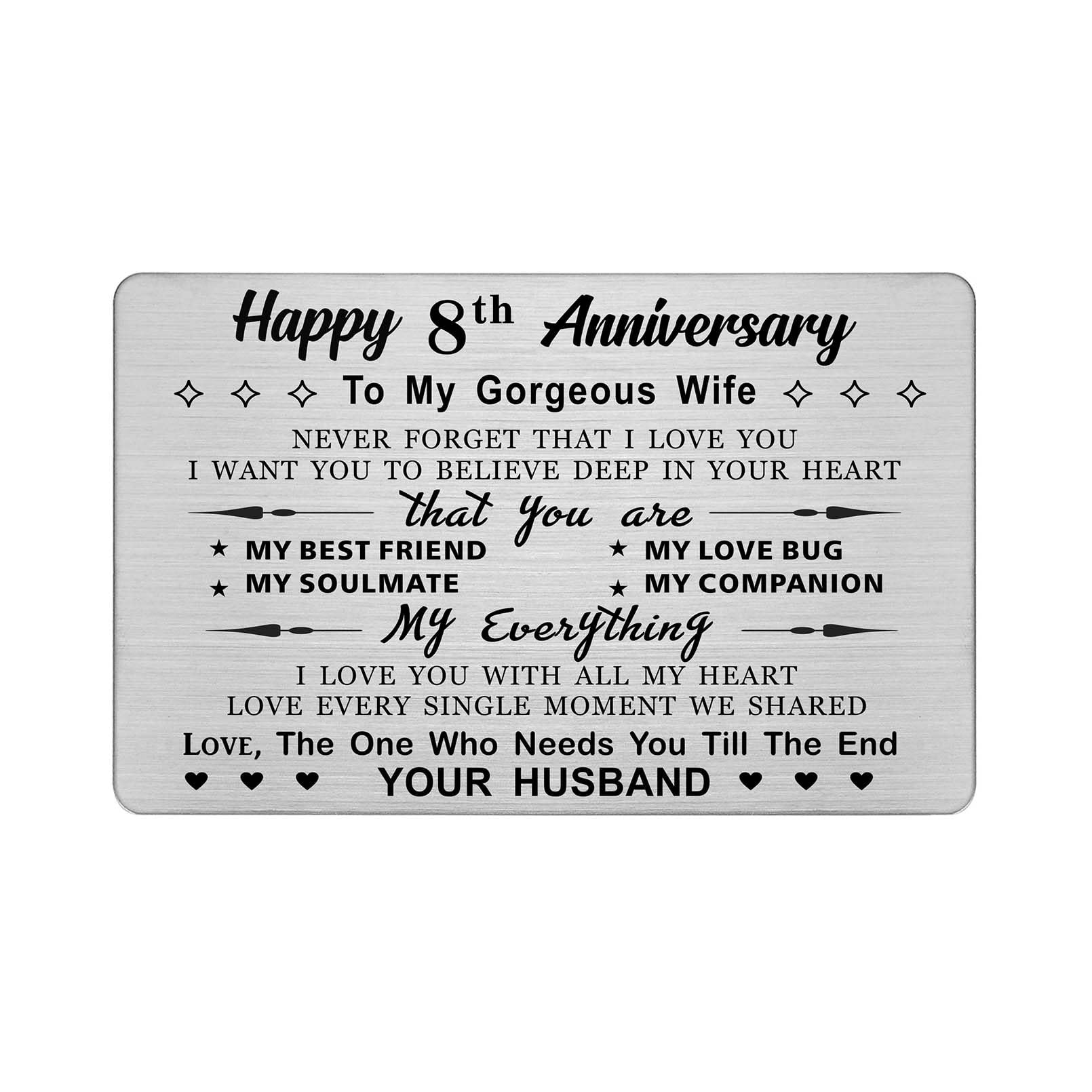 DEGASKEN Wife 8th Wedding Anniversary Card from Husband - You Are My Soulmate My Everything - 8 Year Anniversary for Her Women, Eighth Bronze Anniversary Wallet Card
