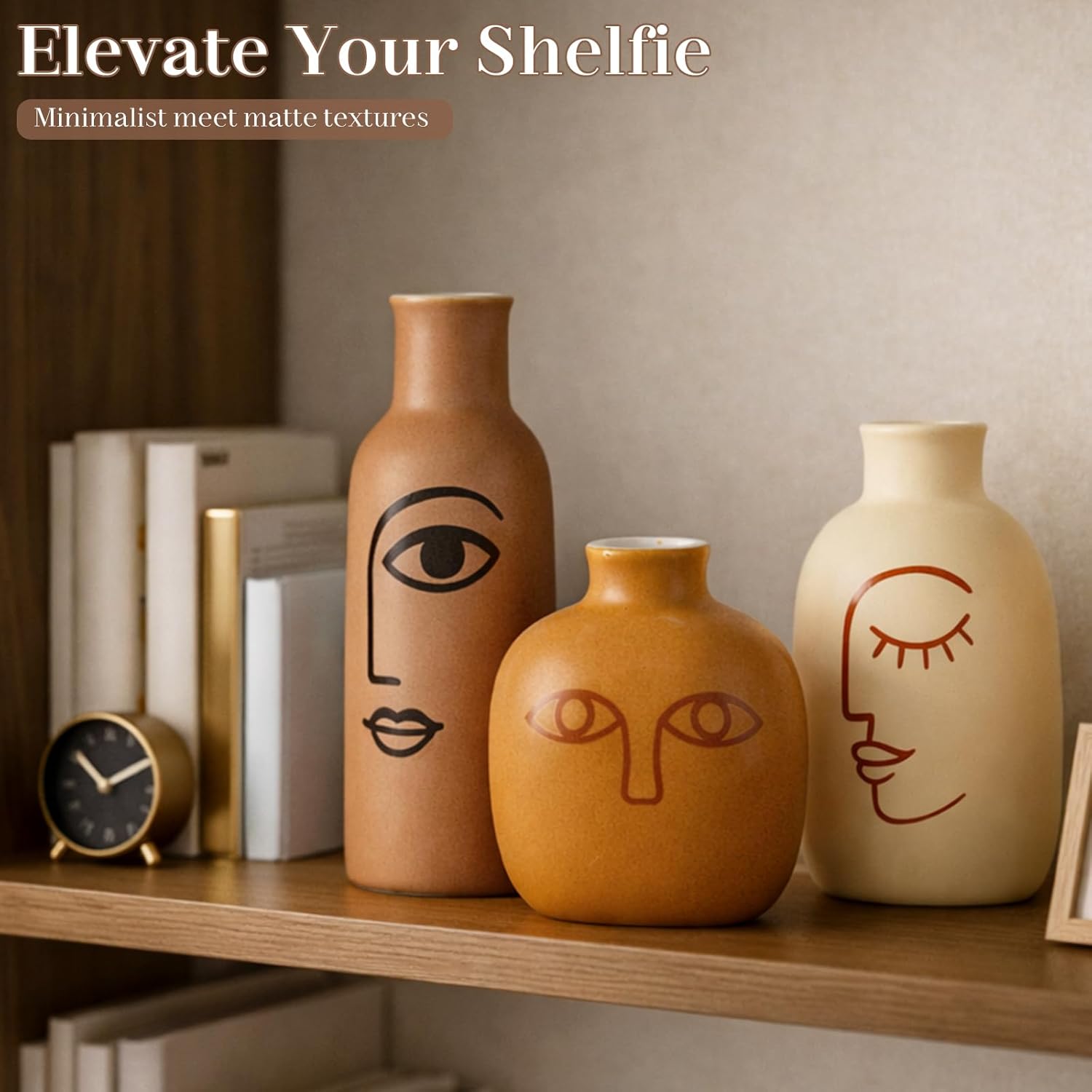 TBWIND Ceramic Vases Set of 3, Modern Boho Rustic Farmhouse Style Matte Finish Decorative Flower Vases for Home Decor, Table Centerpiece and Shelf Styling.