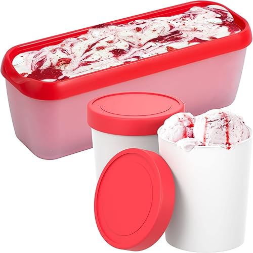 StarPack - 2 recipientes para helado casero (1 litro cada uno) y 1 recipiente de helado reutilizable de cuchara larga  Recipientes de silicona para