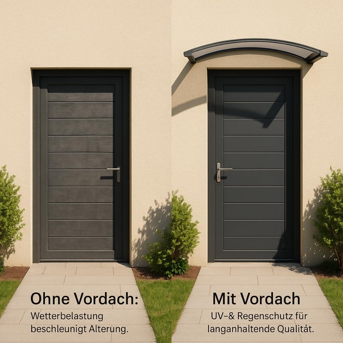 Gutta Vordach für Haustür - Türüberdachung Sonnenschutz für Eingang, Terrasse, Balkon & Fenster - Polycarbonat Aluminium sehr robust und langlebig - UV-Schutz & Regenschutz - 160 x 90 cm