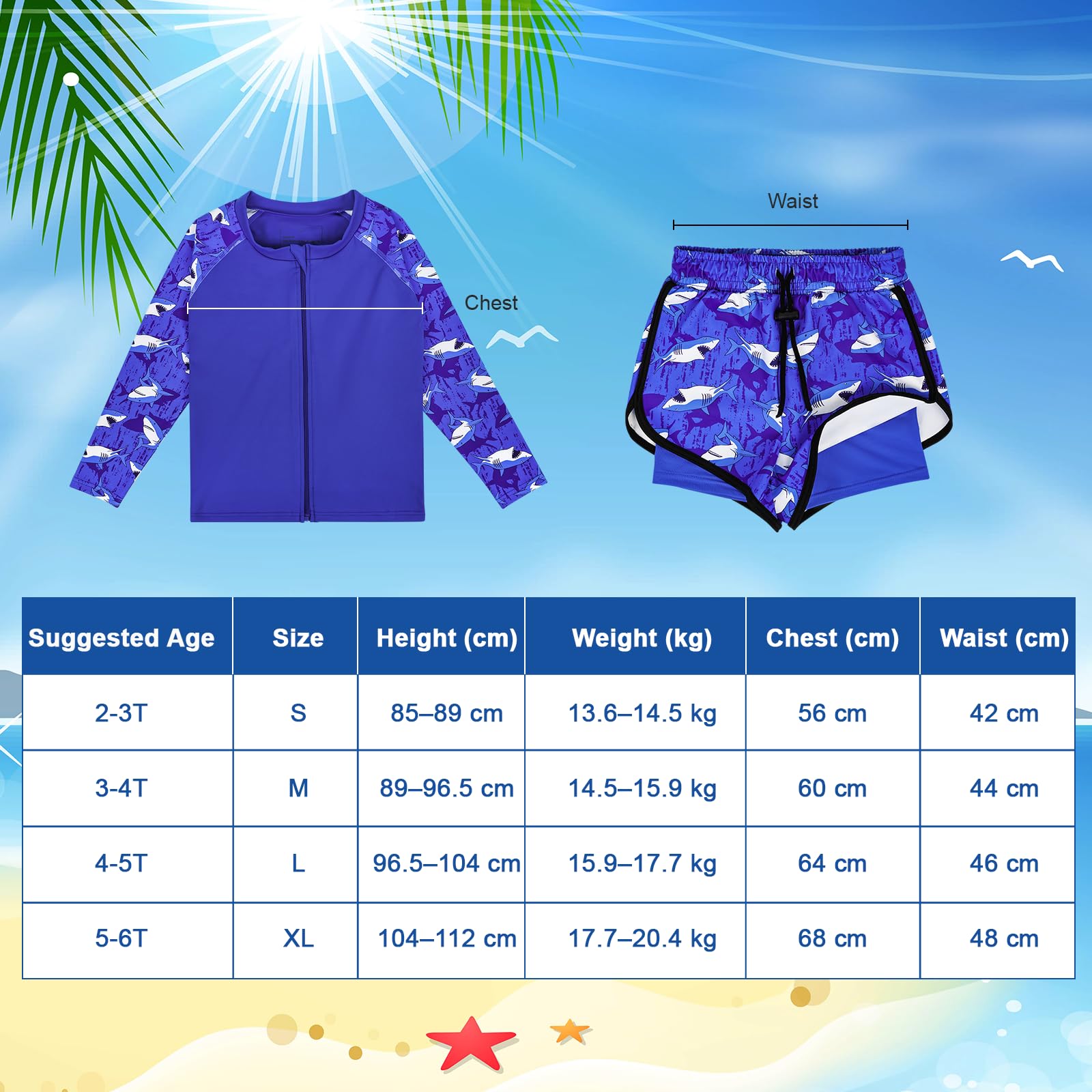 FLYISH DIRECT Maillot de Bain Garçon UPF 50+ avec Rash Vest à Manches Longues, Short de Bain avec Doublure de Compression, Costume de Bain Garçon Séchage Rapide et Extensible