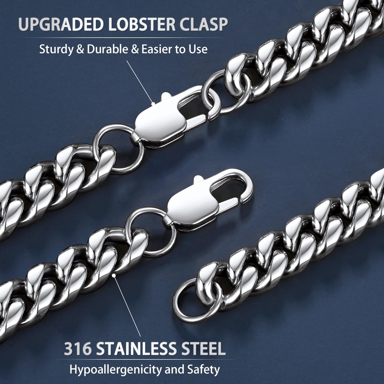 Jewlpire Cuban Link Chain for Men, Silver/Gold Chain for Men Women, 4mm/6mm/10mm Mens Necklace, 18K Gold Plated/316L Stainless Steel Mens Chains Necklaces 18 20 22 24 26 30 Inch - Image 3