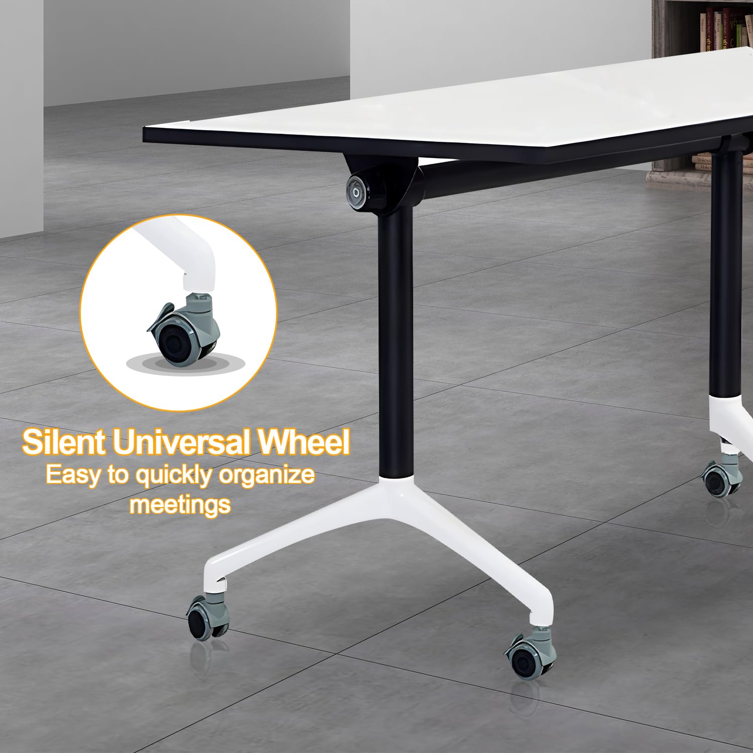 VORDERRY Conference Table Mobile Training Table with Silent Wheels Modern Flip Top Foldable Conference Room Table Rolling Meeting — view 3