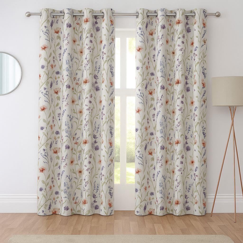Sundour Hampshire Fully Lined Floral Eyelet Curtains Multi 90x72
