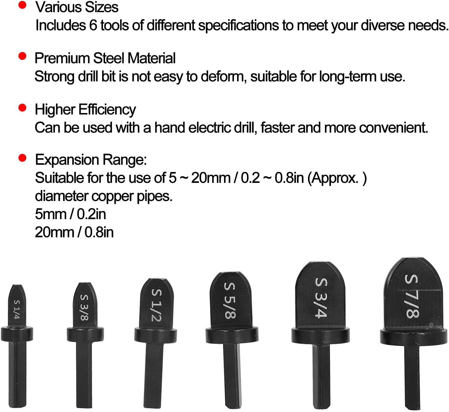 6Pcs Steel Swagging Tool Drill Bit, Air Conditioner Tube Flaring Pipe Expander Swaging Tool Set Kit