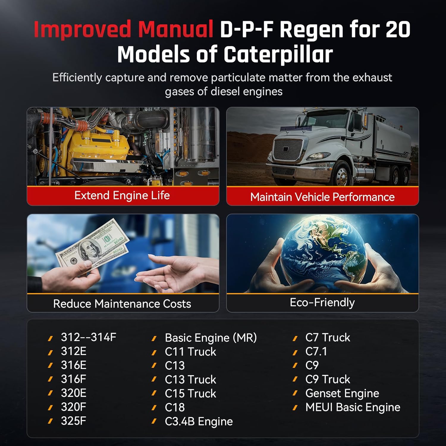 LAUNCH Creader Elite HD-C Heavy Duty Truck Scanner for Caterpillar, All System Active Test Diesel Diagnostic Tool-25 Calibration/Reset Special Service, 4-in-1 Live Graph Data Car Scan Tool