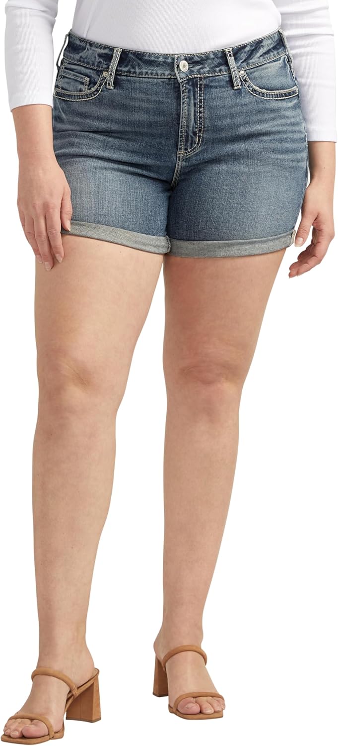 Silver Jeans Co. Womens Plus Size Suki Mid Rise Curvy Fit Short