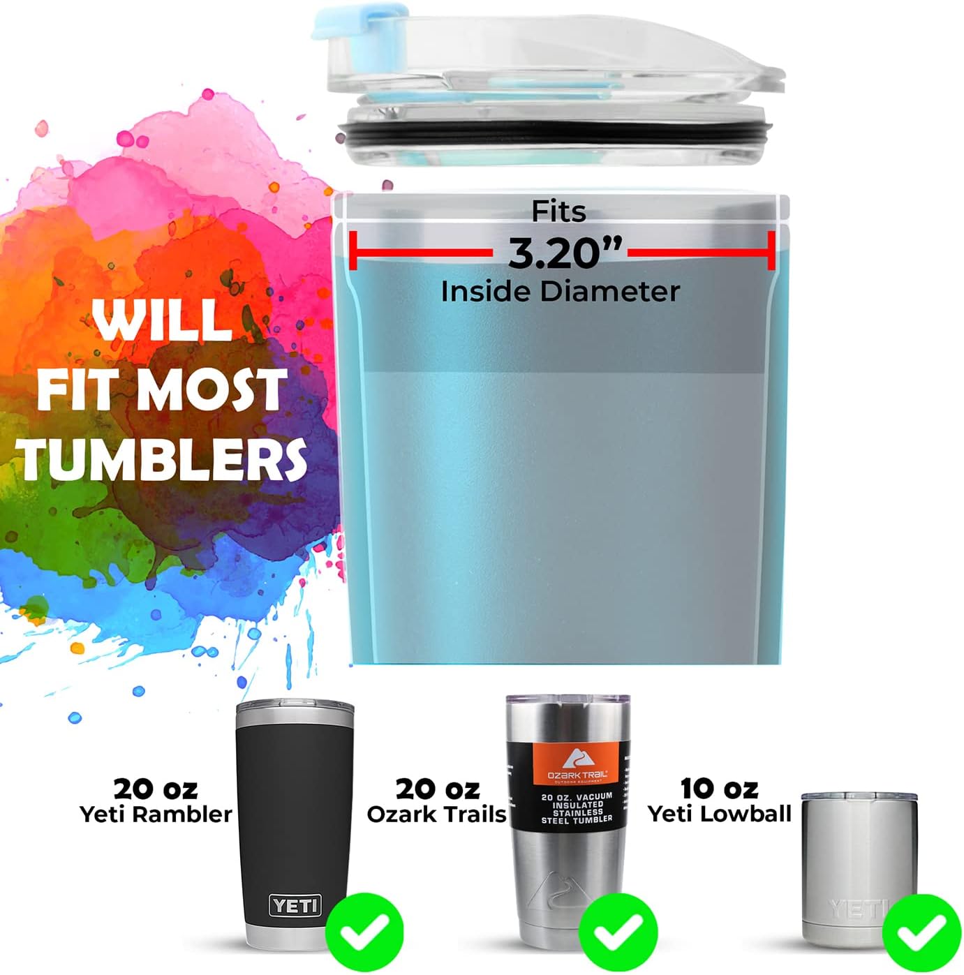 dscvr 2 Pcs Tumbler Replacement Lid Spill Proof, Shatter Resistant, Perfect Fit Lids Compatible with YETI Rambler, Ozark Trails,Fits Inside Diameter of 3.2 inch Tumbler (20 oz., Teal) - Image 2