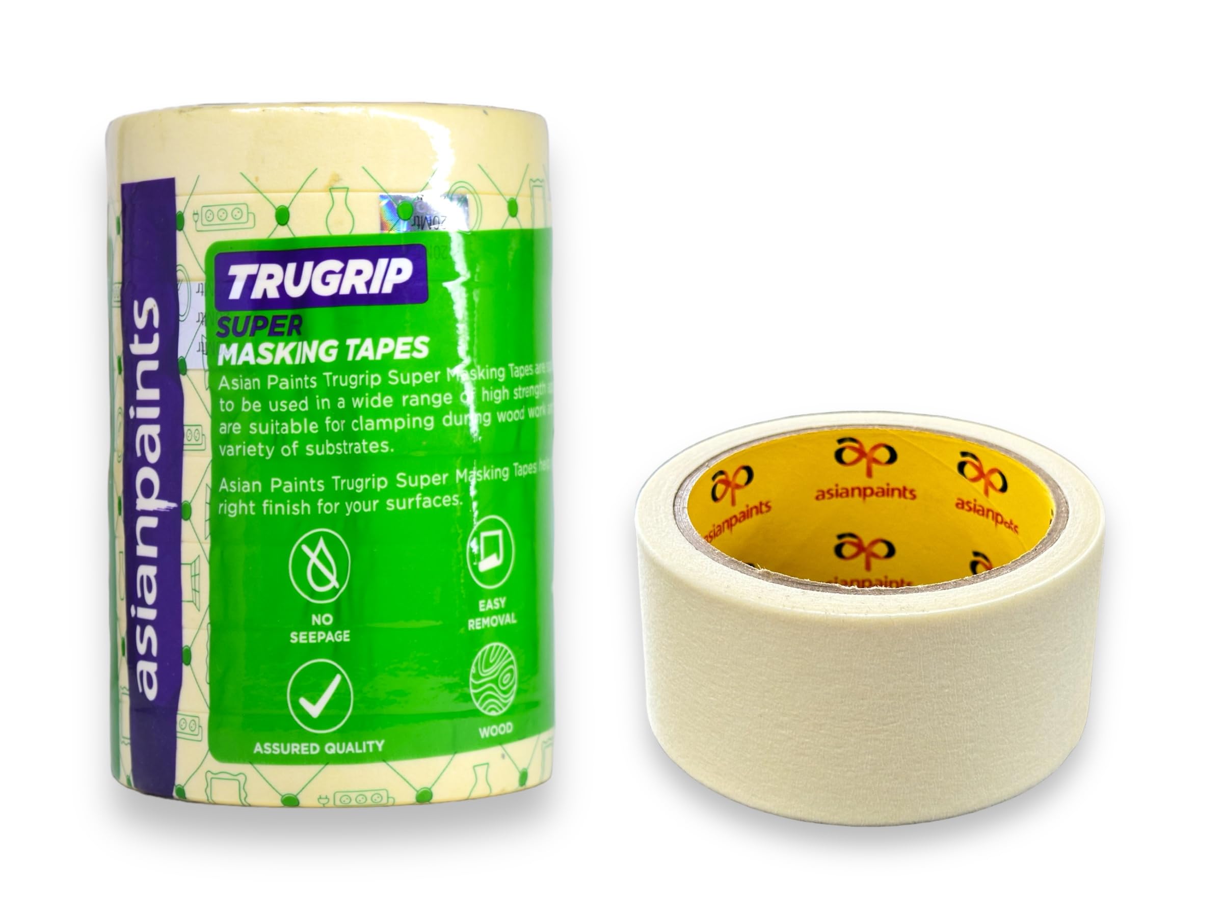 Asian Paints Trugrip Super Masking Tape 20 Meters in Length 1 Roll - Easy tear Tape, Ideal For Painting,Carpentry,Labeling With Residue Free Peel (2 Inch (4.8cms X 20M))