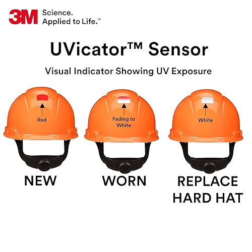 Vista 14 de 3M Hard Hat SecureFit H-713SFR-UV, casco de seguridad estilo gorra sin ventilación con sensor Uvicator, suspensión de trinquete de difusión