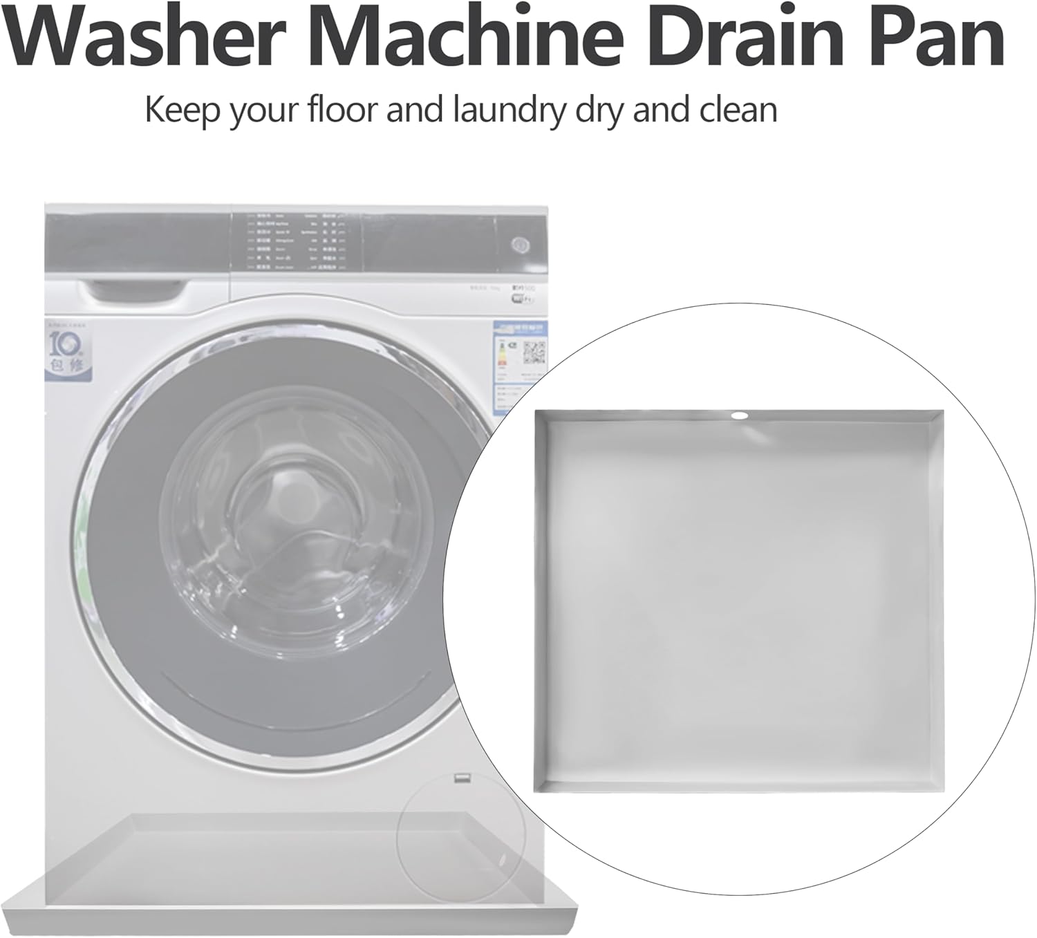 Heavy Duty Washing Machine Drain Pan 19 Guage Thick Stainless Steel 32X30X2-1/2in, Including 1" Drain Fittings (Matte White)